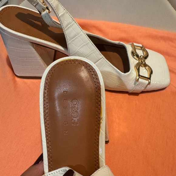 ASOS White Heeled Slingback Loafers with Gold Accent - Picture 4 of 7